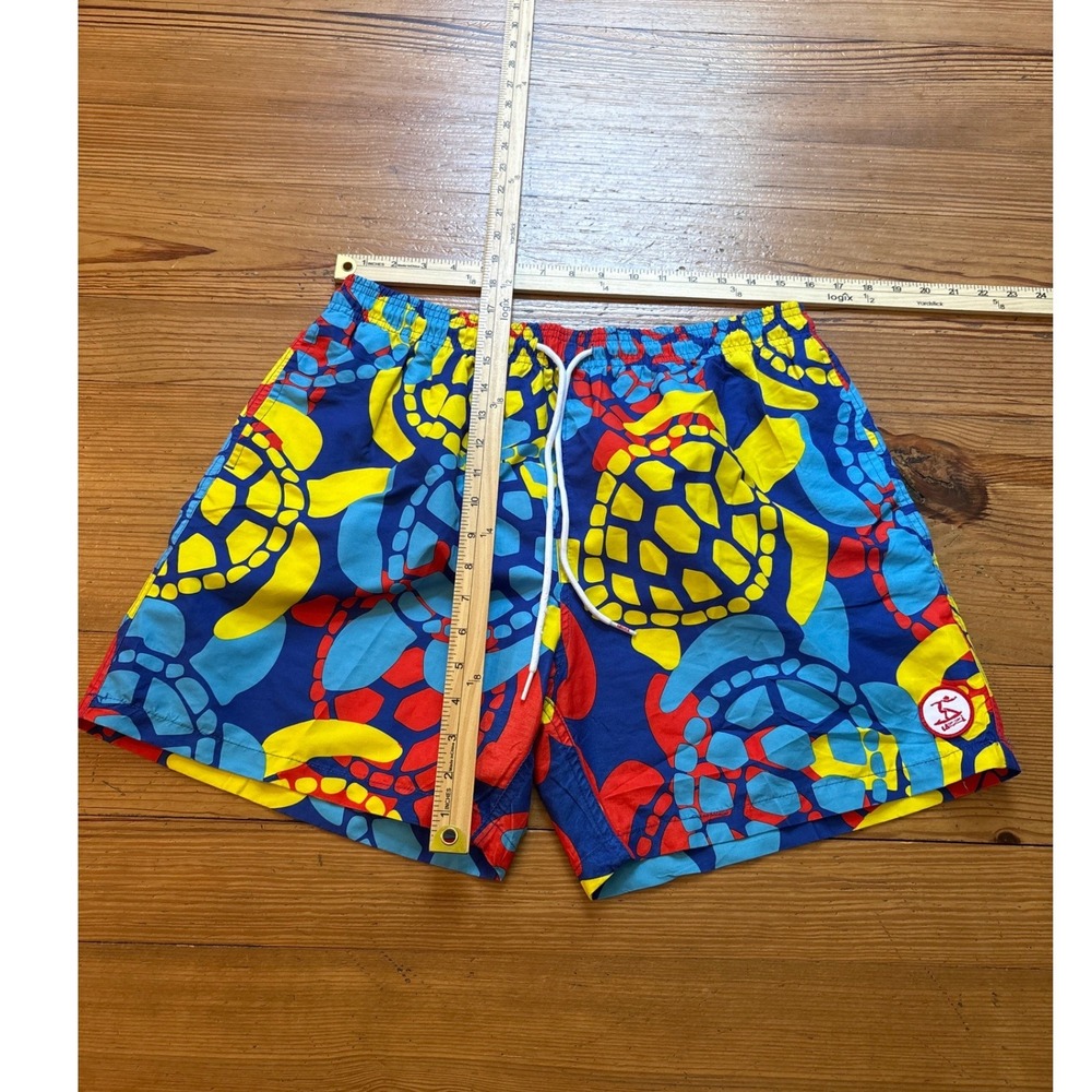 Uzzi Swim Trunks Mens Blue Yellow Red Sea Turtle Print Board Shorts SIZE XL - Picture 3 of 6